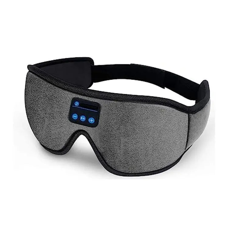 DreamWave sleep mask in gray, featuring Bluetooth controls for a comfortable sleep experience.
